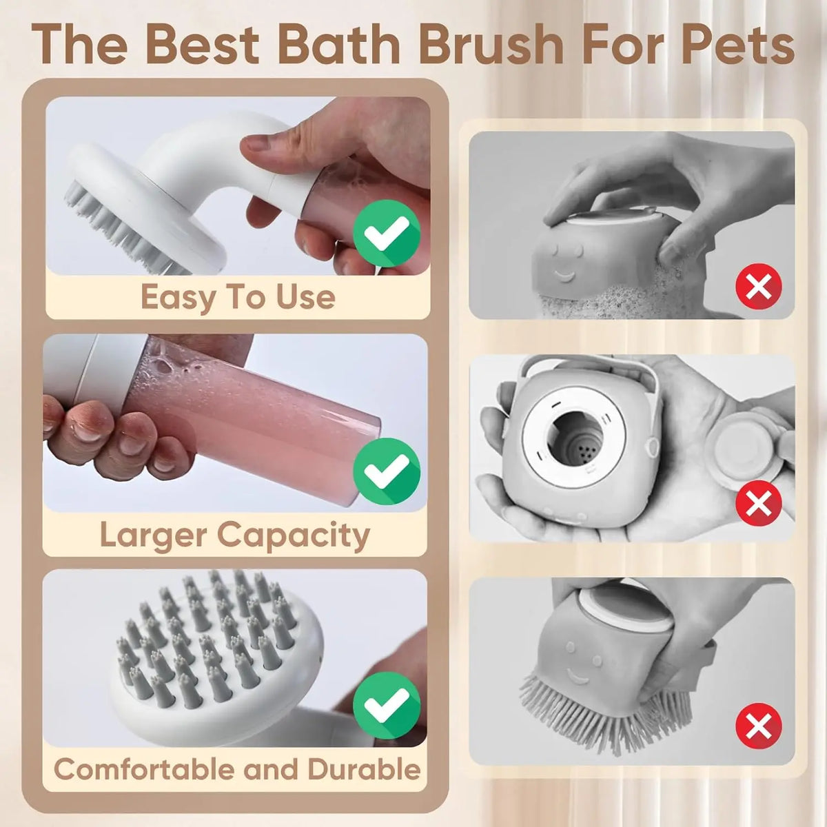 Dog Bath Brush 3 in1 Dog Shampoo Brush Soft Silicone Dog Brush for Pet Grooming Washing