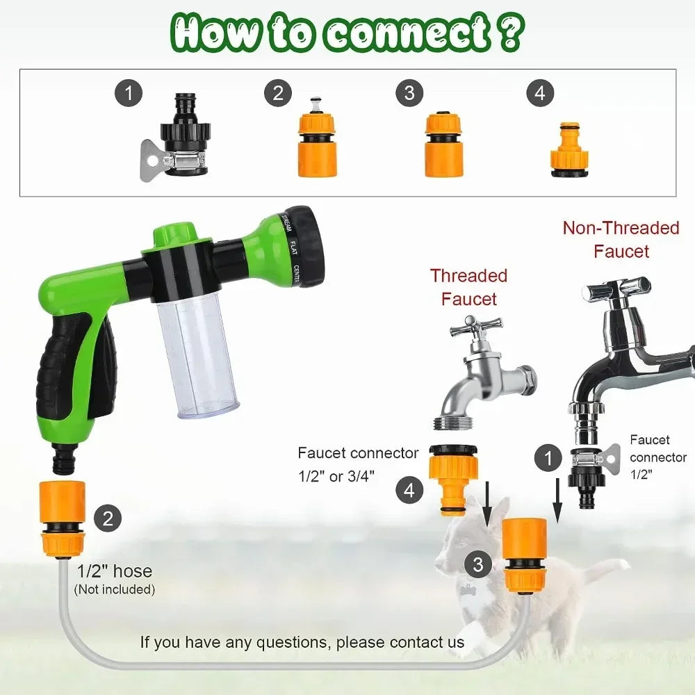Dog Shower Sprayer 8 in 1 Pet Bath Cleaning Cat Dog Shower Gun High-pressure Hose Nozzle
