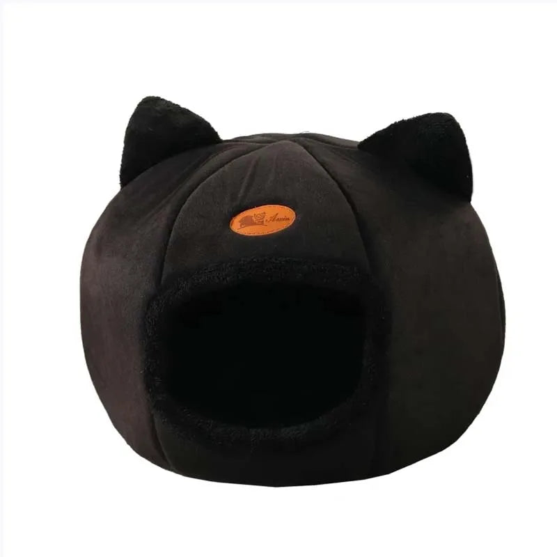 Cat Head Shape Cute And Comfortable Warm Cat House Safe Sleep Cave Non-Slip Semi-Closed