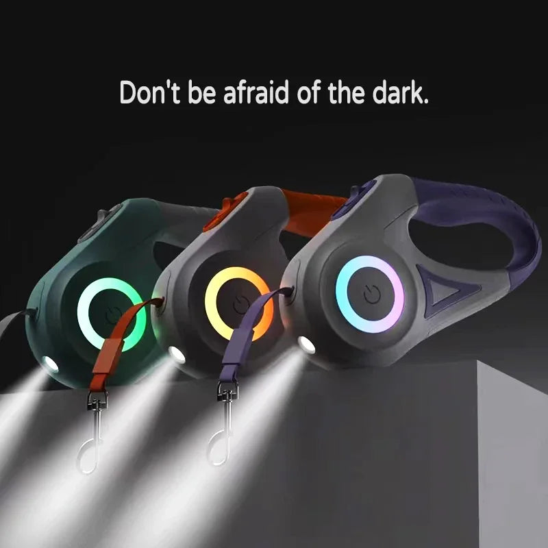 LED Retractable Dog Leash with light for Puppies Small Medium big Dogs Cats Pet Harness