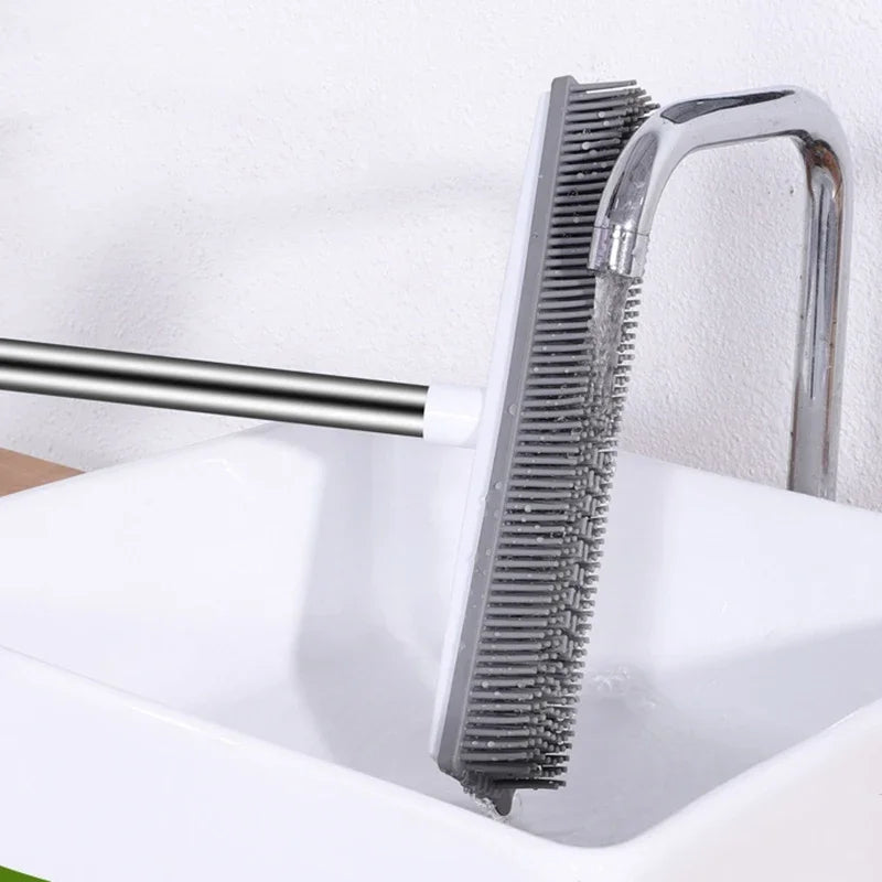 Rubber Broom Carpet Rake with Squeegee Long Handle for Pet Hair Fur Remover Broom for