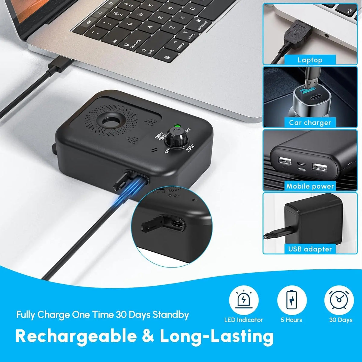 Automatic anti-barking device for dog barking control, rechargeable ultrasonic dog