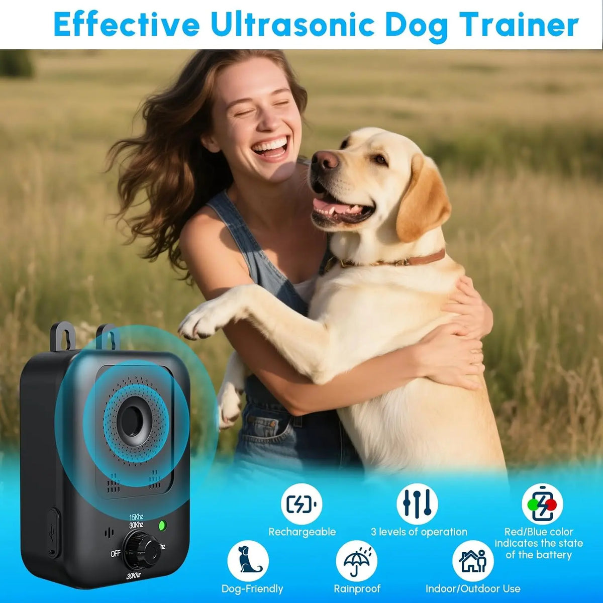 Automatic anti-barking device for dog barking control, rechargeable ultrasonic dog