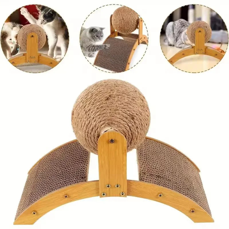 2 In 1 Cat Scratching Ball Wooden Cat Scratcher Sisal Scratch Board Wear-Resistant