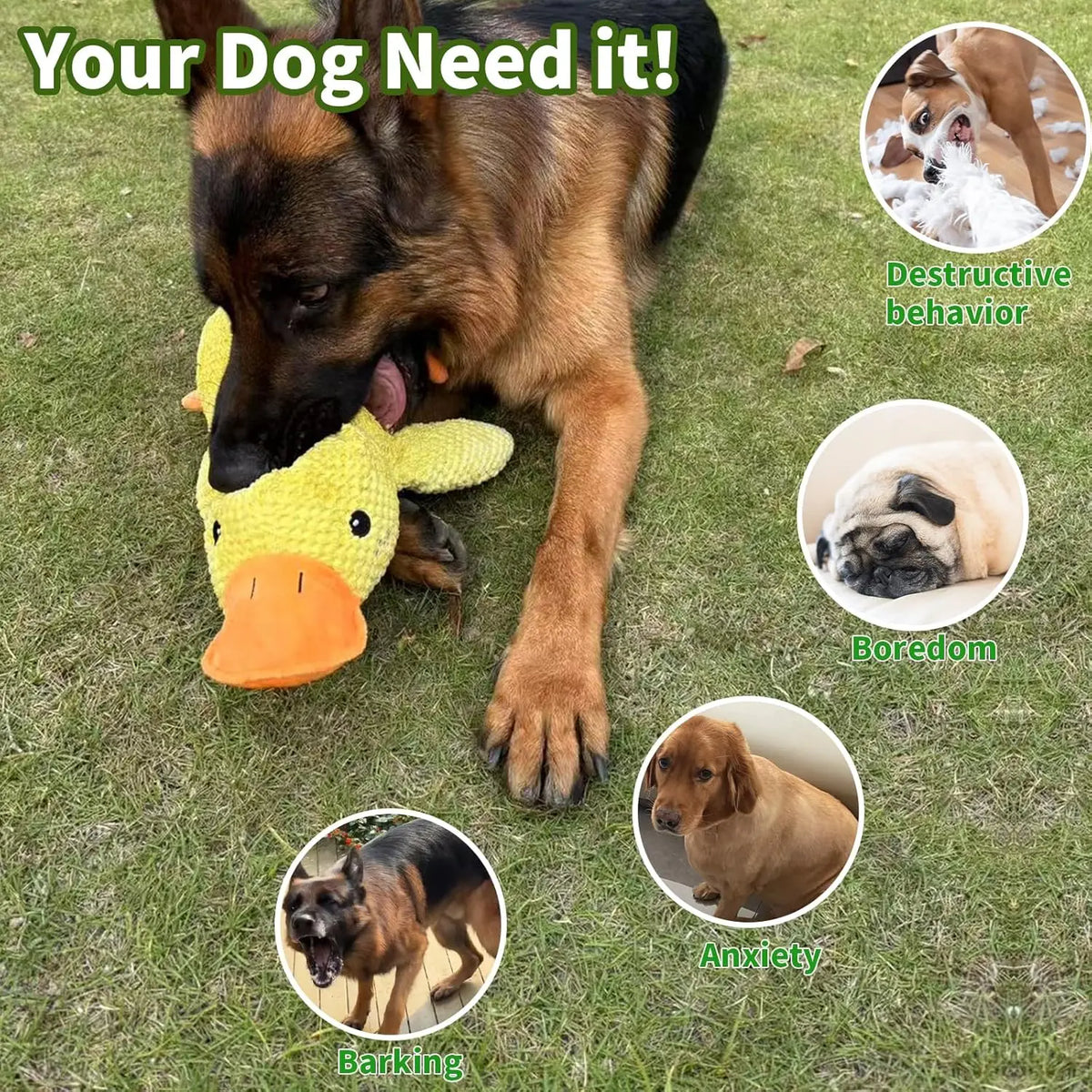 Duck dog toy plush chew resistant durable dog toy with quacking sound teeth grinding