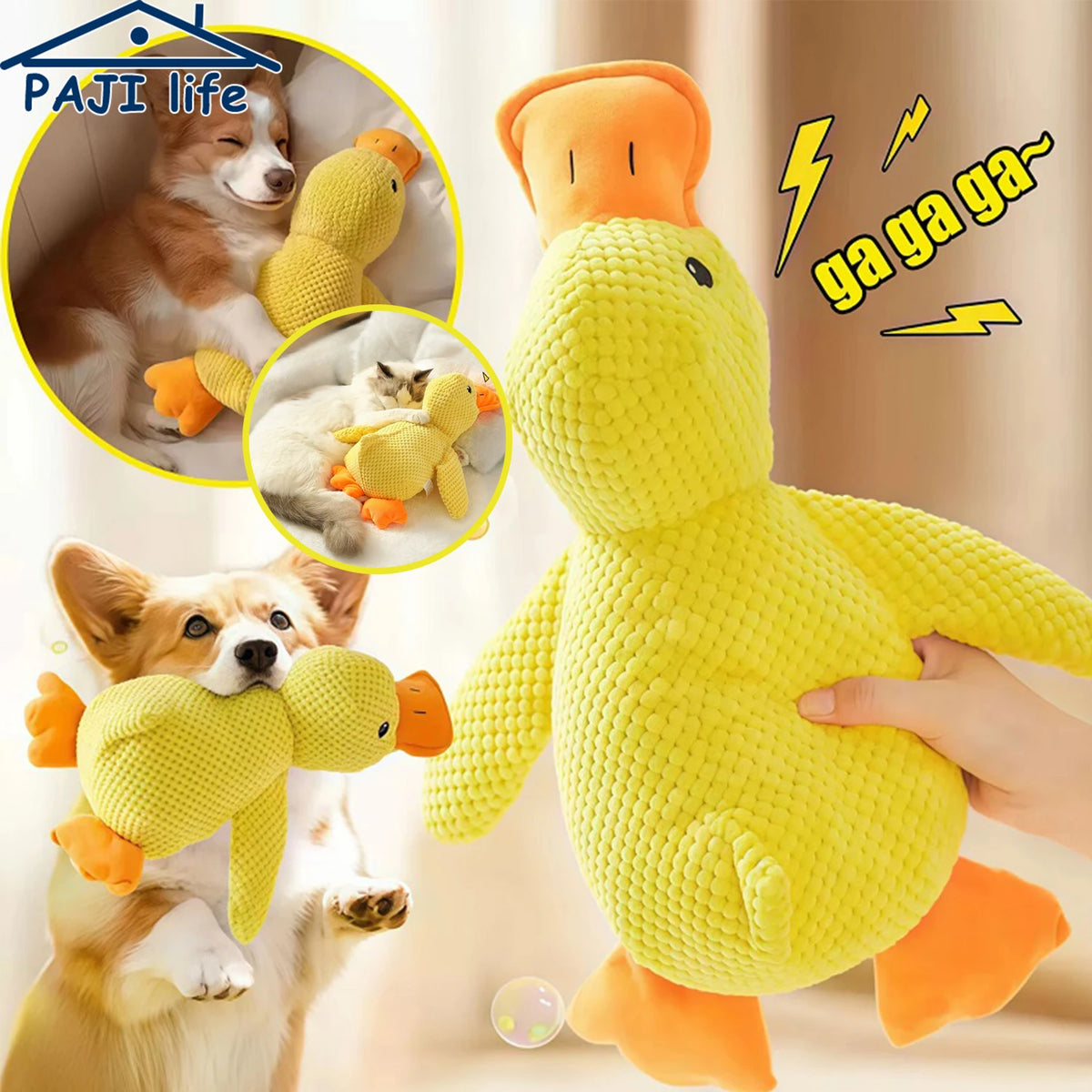 Duck dog toy plush chew resistant durable dog toy with quacking sound teeth grinding