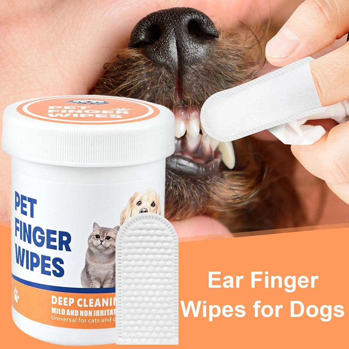 Pet Ear Finger Wipes for Dogs Cats Teeth Cleaning Finger Wipes Dog Toothbrush Natural