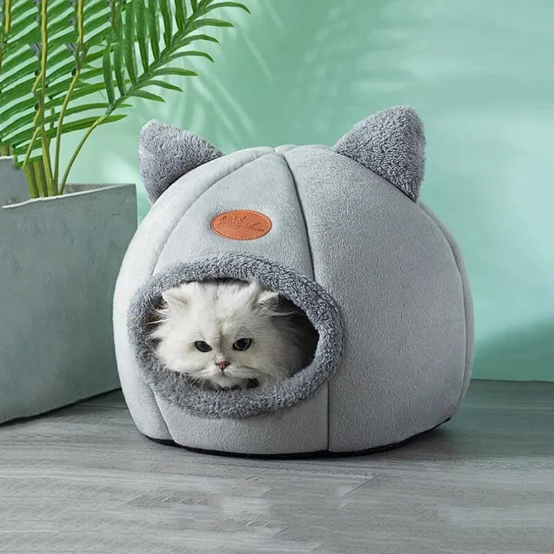Cat Head Shape Cute And Comfortable Warm Cat House Safe Sleep Cave Non-Slip Semi-Closed