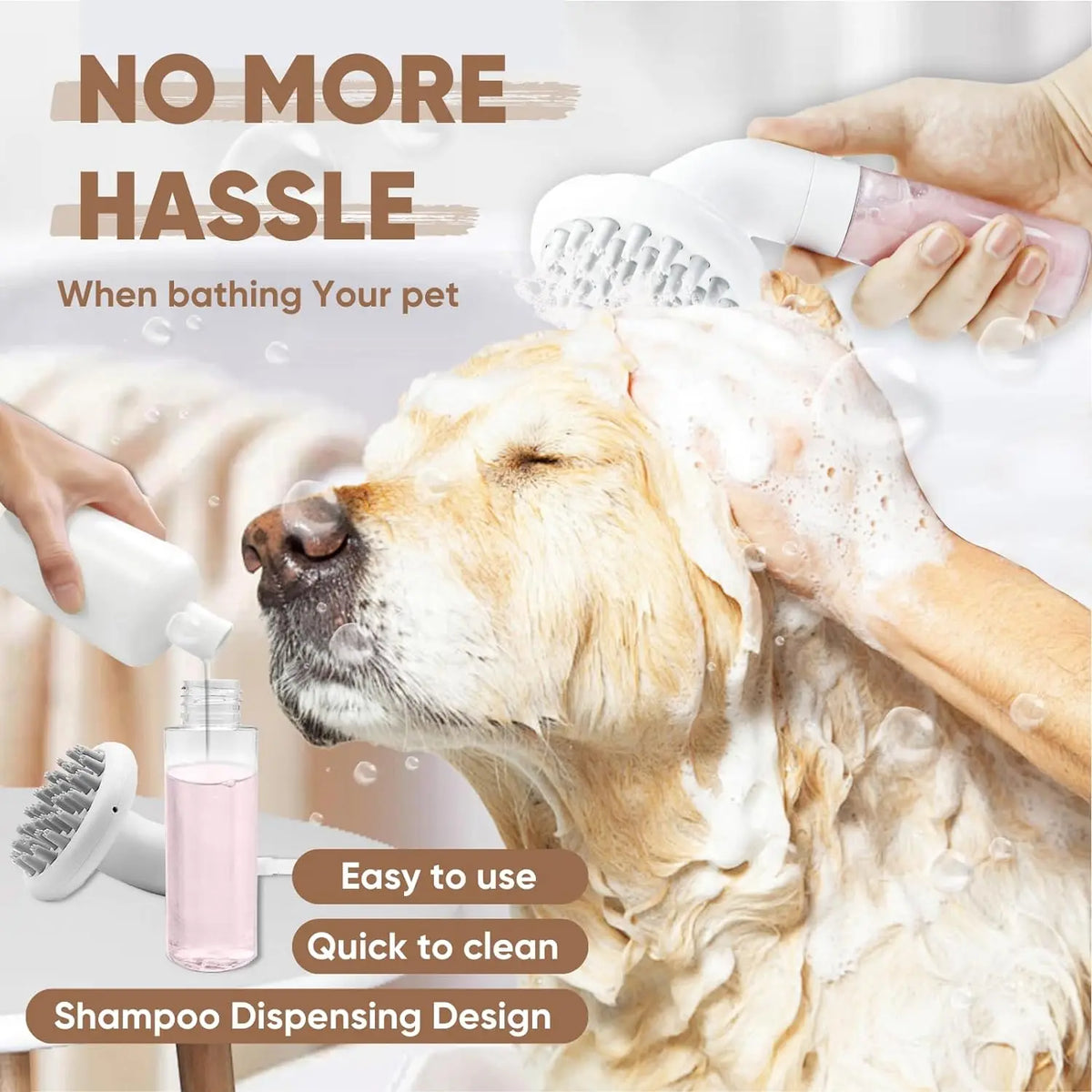 Dog Bath Brush 3 in1 Dog Shampoo Brush Soft Silicone Dog Brush for Pet Grooming Washing