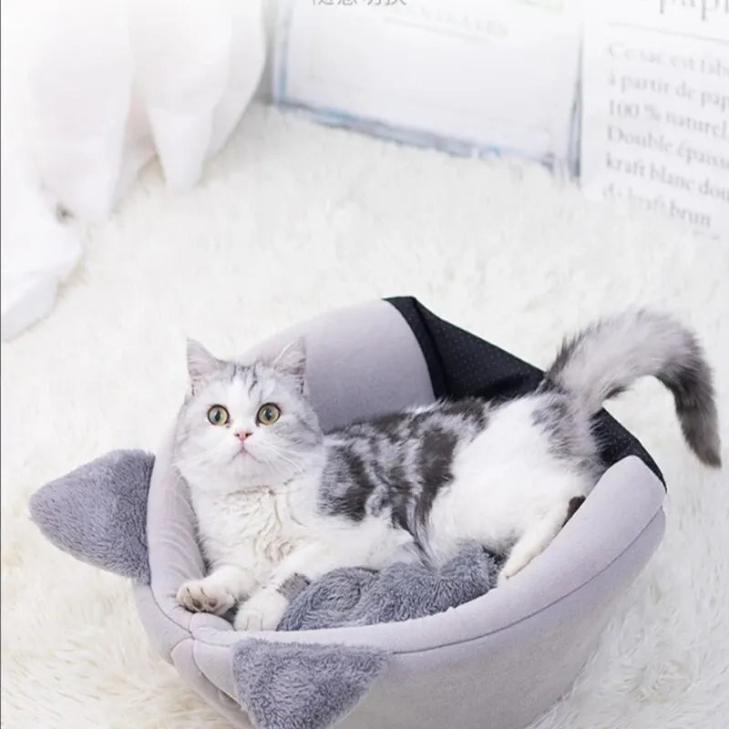 Cat Head Shape Cute And Comfortable Warm Cat House Safe Sleep Cave Non-Slip Semi-Closed