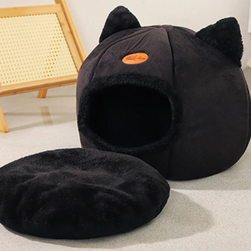 Cat Head Shape Cute And Comfortable Warm Cat House Safe Sleep Cave Non-Slip Semi-Closed