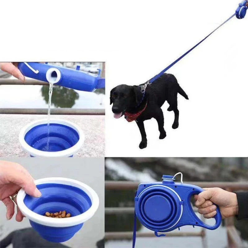 Multifunction Pet Dog Leash with Builtin Water Bottle Bowl Waste Bag Dispenser for
