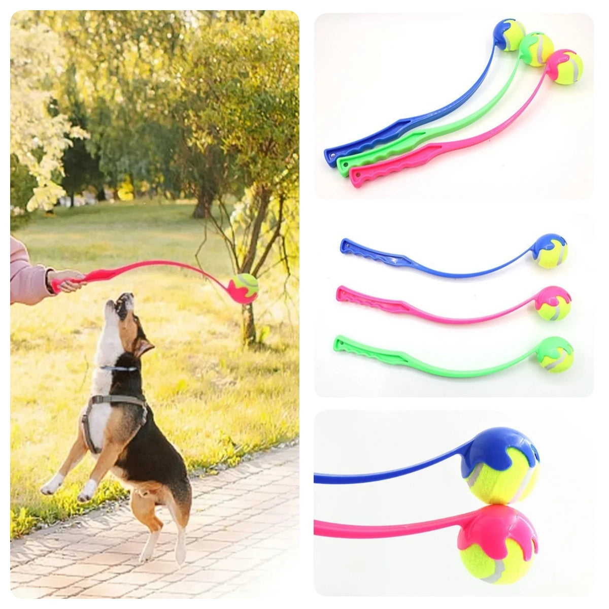 Pet Tennis Ball Launcher Set Outdoor Dog Interactive Training Toy Fetch Play Durable