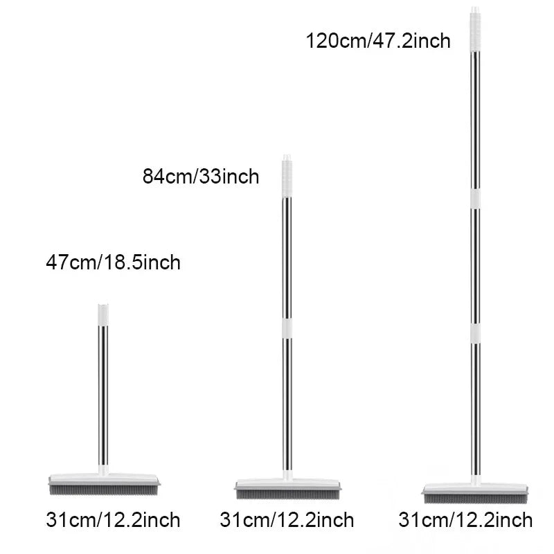 Rubber Broom Carpet Rake with Squeegee Long Handle for Pet Hair Fur Remover Broom for
