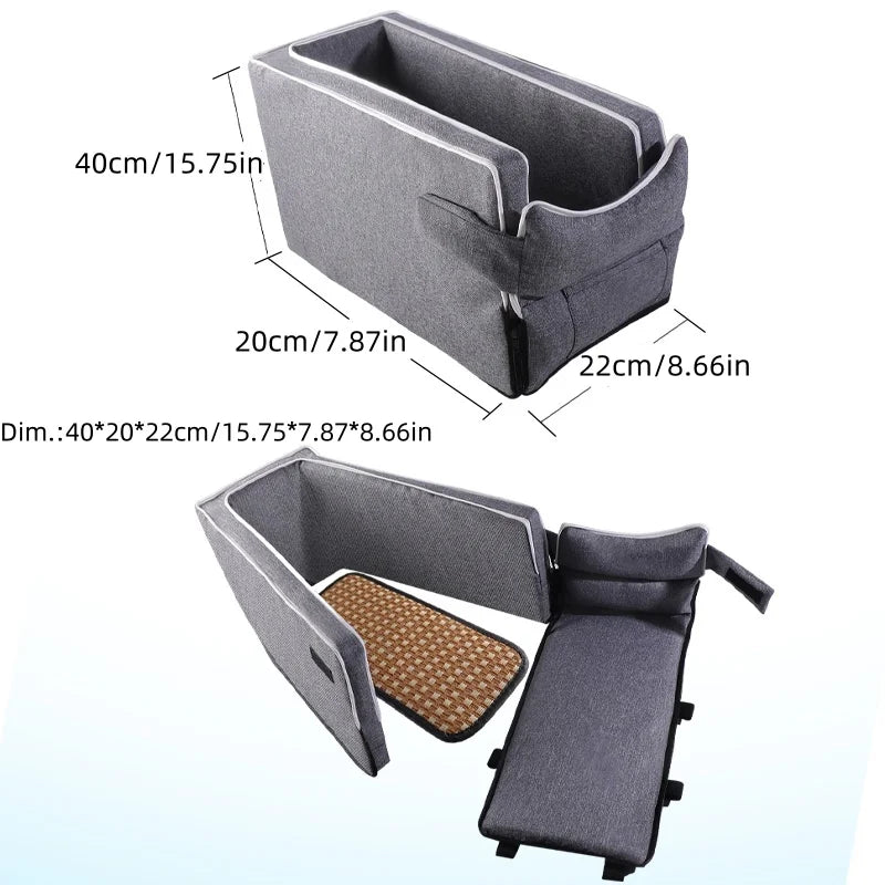 Car Center Console Pet Bed Mat Fiber Pet Safety Seat Essential for Cat & Do Travel Small