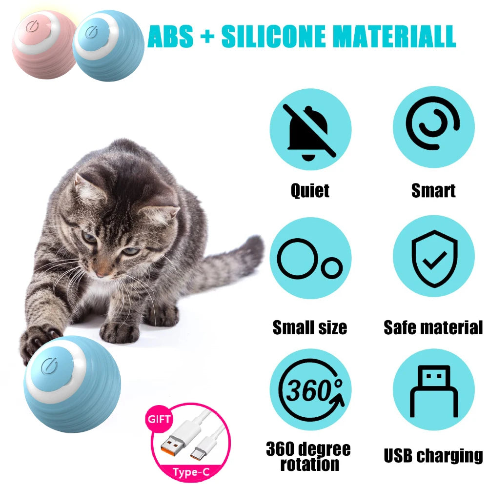 Interactive Cat Toy Ball 360° Automatic Rotating Rolling Ball Accessories for Cats Toys