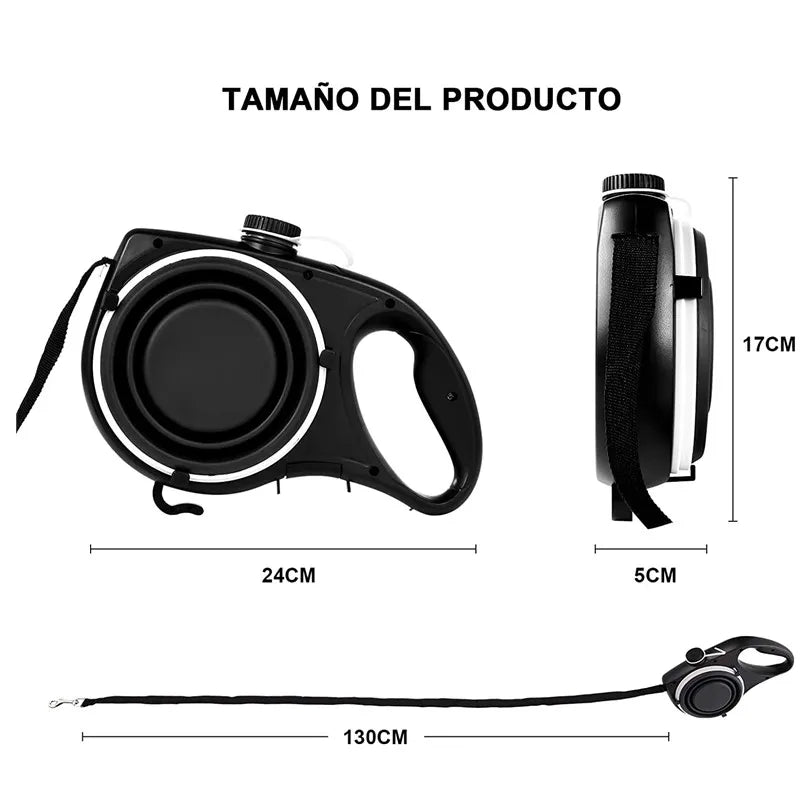 Multifunction Pet Dog Leash with Builtin Water Bottle Bowl Waste Bag Dispenser for