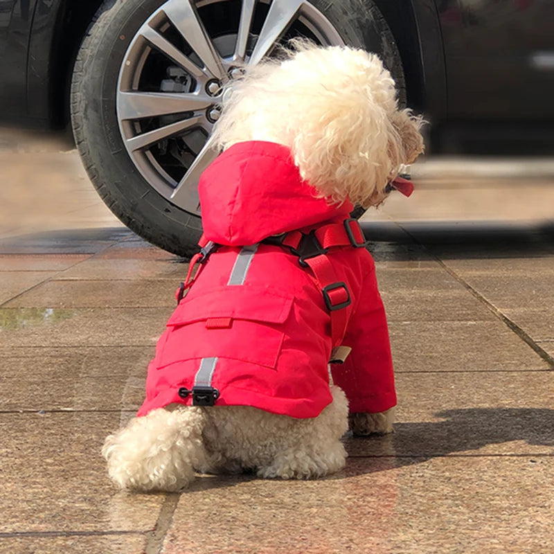 Reflective Puppy Dog Raincoat with Harness Waterproof Pet Clothes Yorkshire Outfit