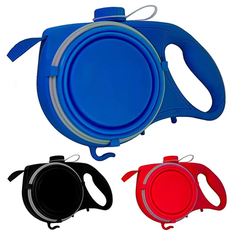 Multifunction Pet Dog Leash with Builtin Water Bottle Bowl Waste Bag Dispenser for