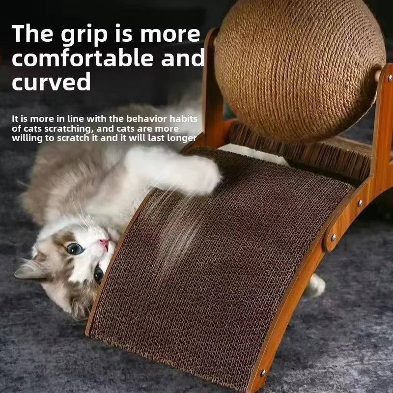 2 In 1 Cat Scratching Ball Wooden Cat Scratcher Sisal Scratch Board Wear-Resistant