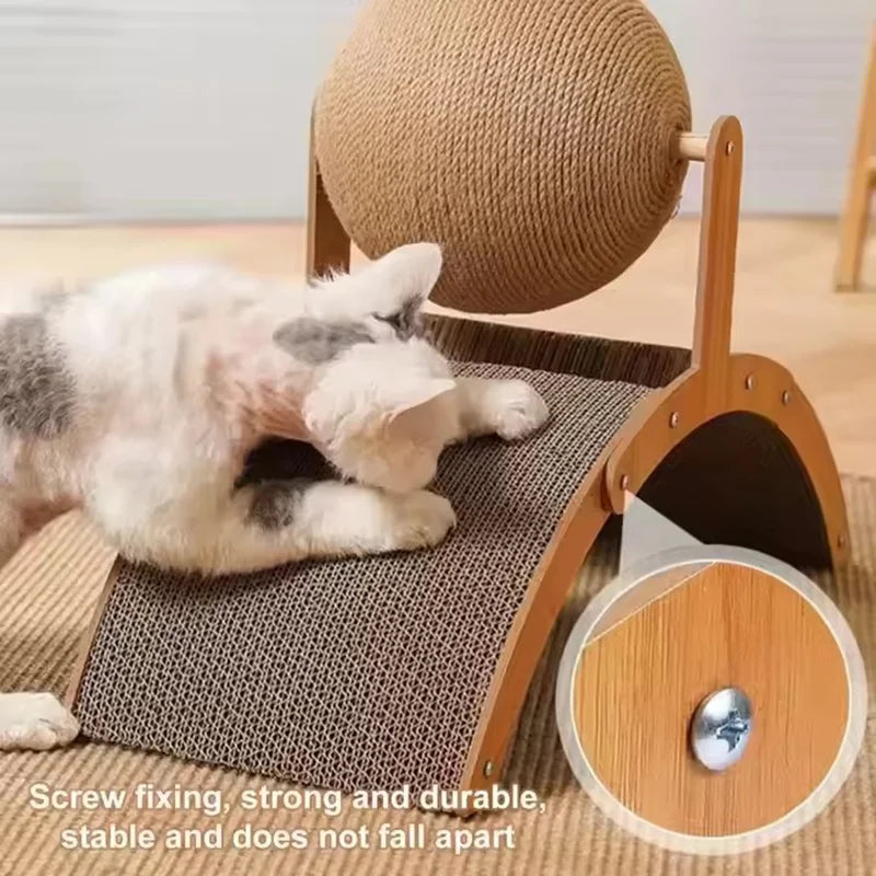 2 In 1 Cat Scratching Ball Wooden Cat Scratcher Sisal Scratch Board Wear-Resistant