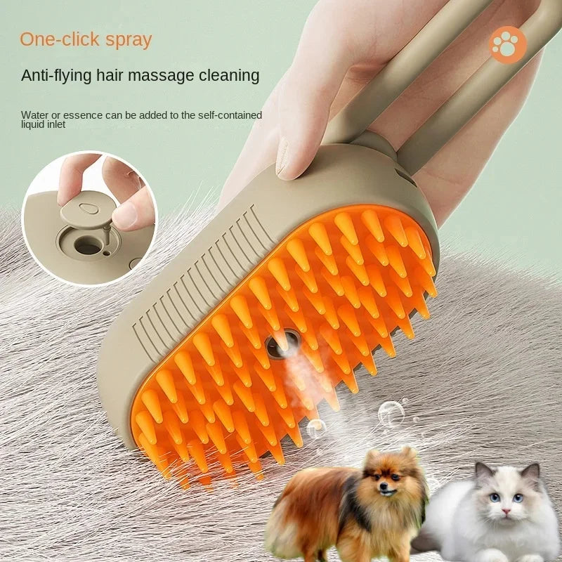 Steamy Dog Brush Electric Spray Cat Hair Brush 3 in1 Dog Steamer Brush for Massage Pet