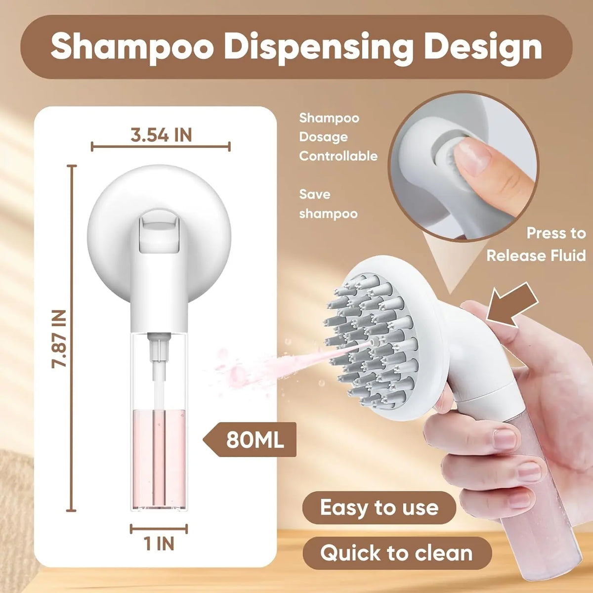 Dog Bath Brush 3 in1 Dog Shampoo Brush Soft Silicone Dog Brush for Pet Grooming Washing