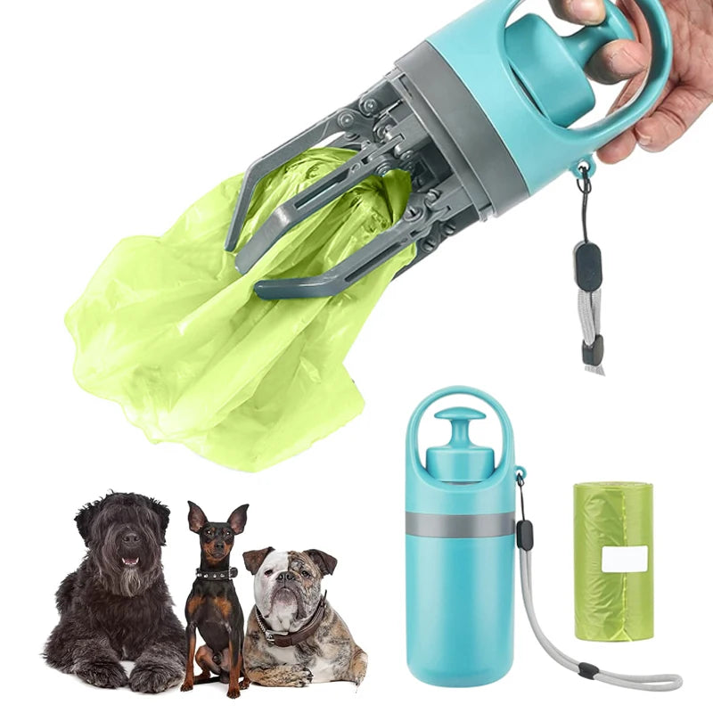 Portable Dog Pooper Scooper with Garbage Bag Outdoor Pet Poop Grabber Claw Fecal Shovel