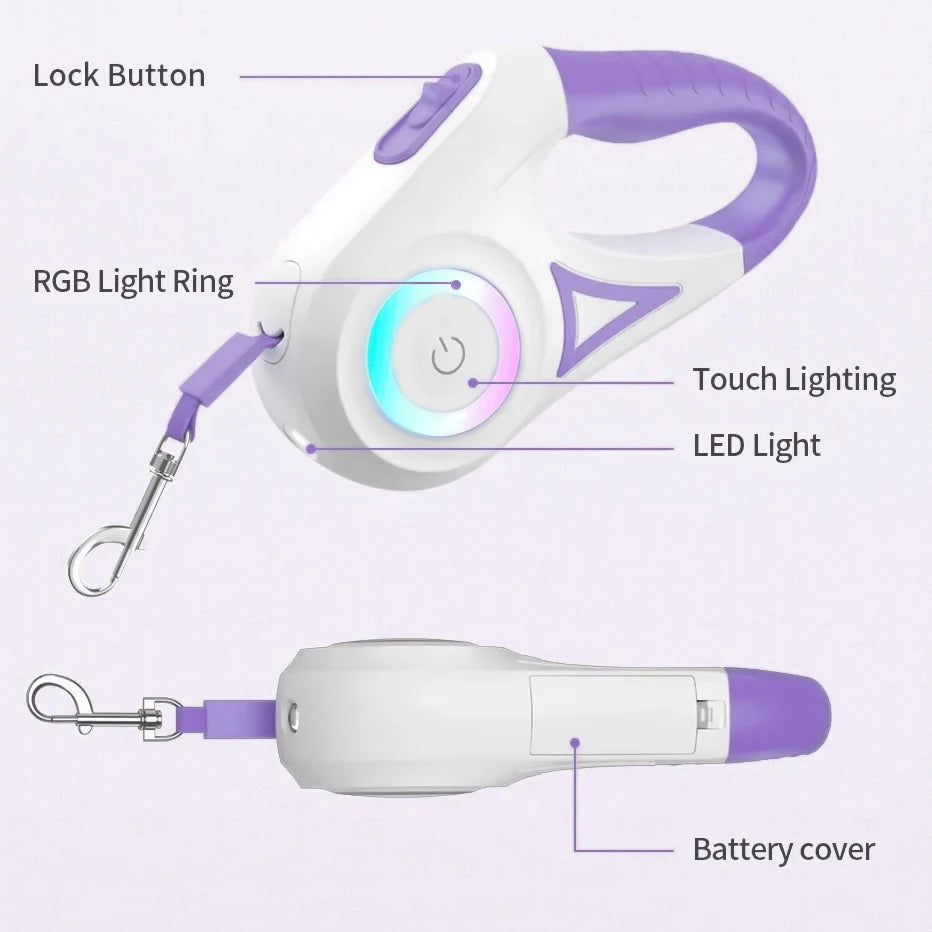 LED Retractable Dog Leash with light for Puppies Small Medium big Dogs Cats Pet Harness