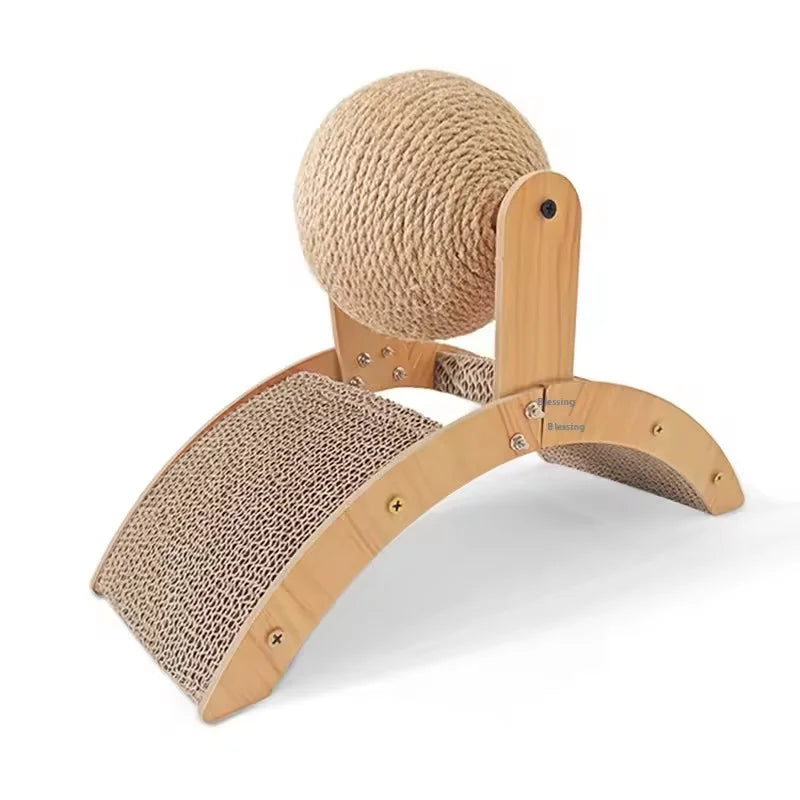 2 In 1 Cat Scratching Ball Wooden Cat Scratcher Sisal Scratch Board Wear-Resistant