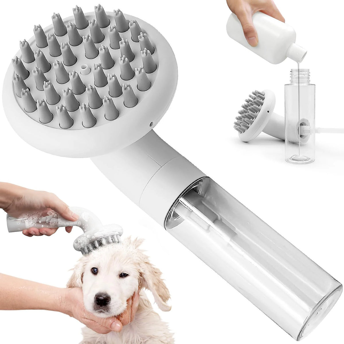 Dog Bath Brush 3 in1 Dog Shampoo Brush Soft Silicone Dog Brush for Pet Grooming Washing