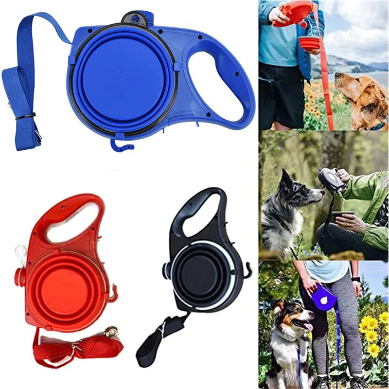 Multifunction Pet Dog Leash with Builtin Water Bottle Bowl Waste Bag Dispenser for