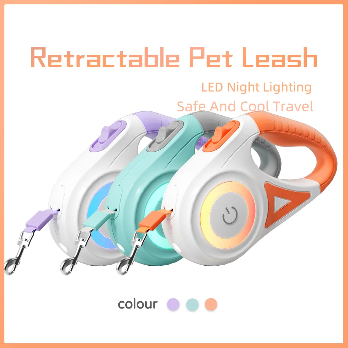 LED Retractable Dog Leash with light for Puppies Small Medium big Dogs Cats Pet Harness