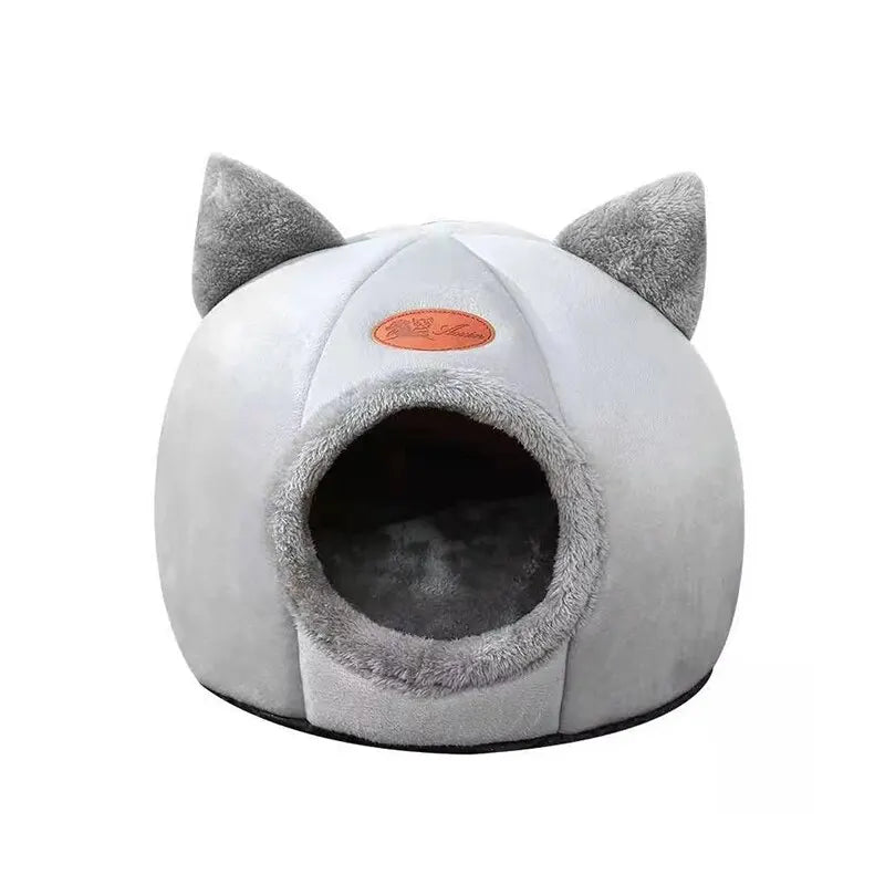Cat Head Shape Cute And Comfortable Warm Cat House Safe Sleep Cave Non-Slip Semi-Closed