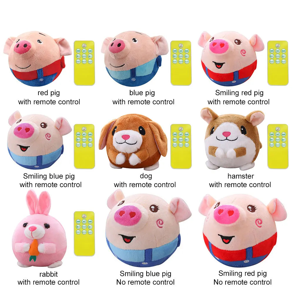 Cartoon Pig Active Moving Pet Plush Toy Washable Talking Moving Dog Ball Toy USB