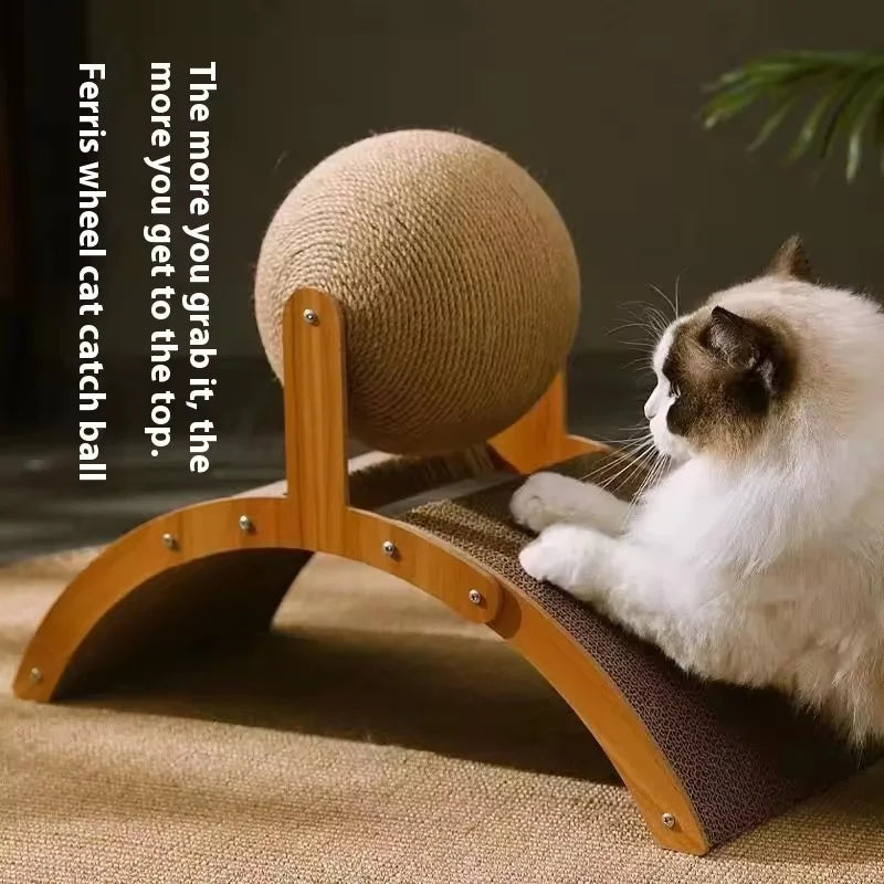2 In 1 Cat Scratching Ball Wooden Cat Scratcher Sisal Scratch Board Wear-Resistant