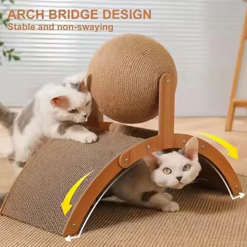 2 In 1 Cat Scratching Ball Wooden Cat Scratcher Sisal Scratch Board Wear-Resistant