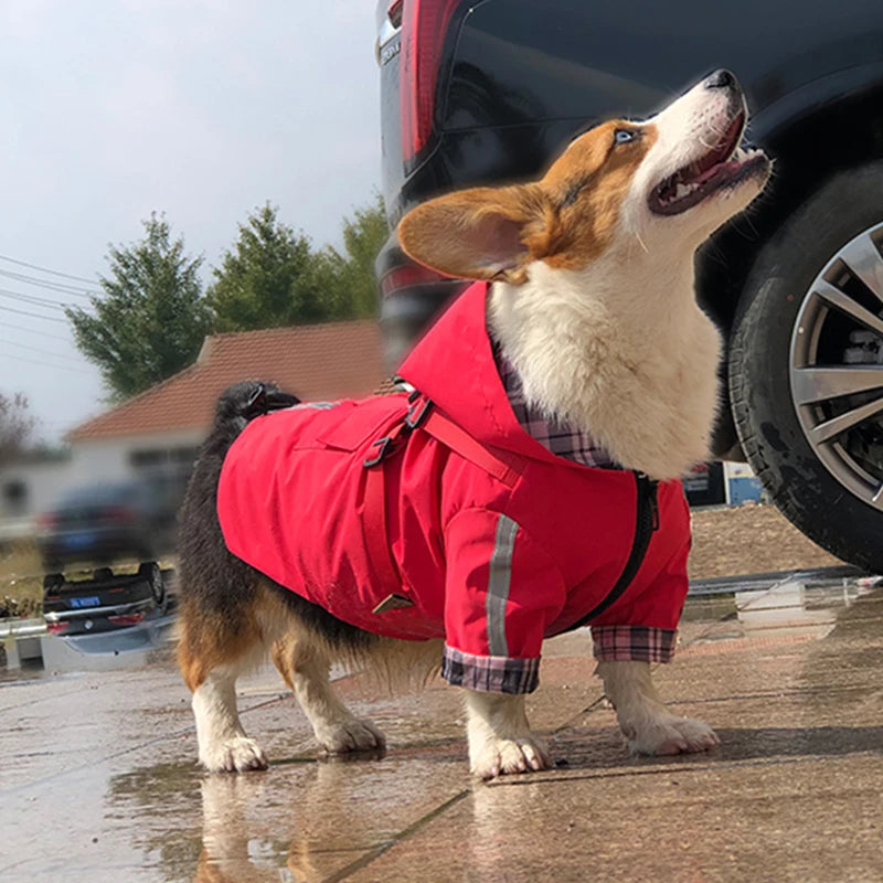 Reflective Puppy Dog Raincoat with Harness Waterproof Pet Clothes Yorkshire Outfit